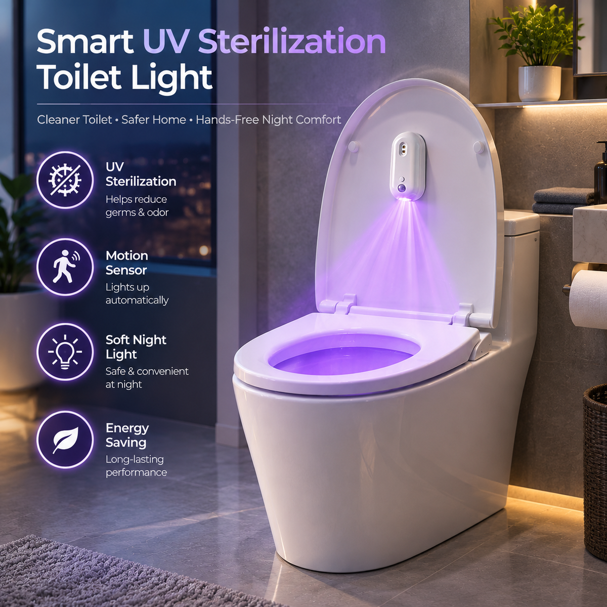 GlowGuard™ UV Sanitising Motion-Sensor Toilet Night Light