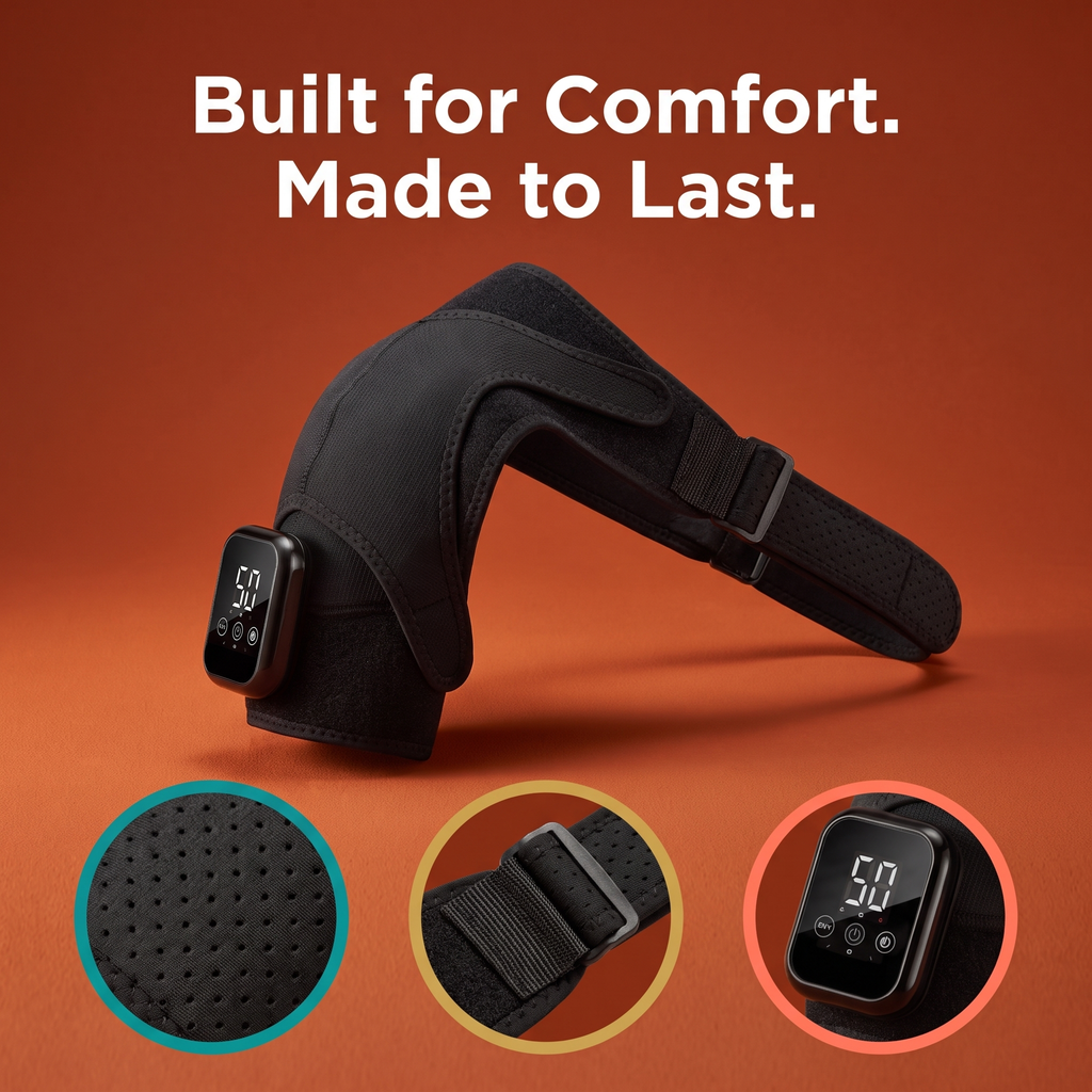 ShoulderSoothe Heated Massage Brace - colorful material and quality close-up